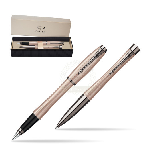 Parker Urban Premium Metallic Pink Lacquer Penna Stilografica + Parker Urban Premium Metallic Pink Lacquer Penna a Sfera Set regalo