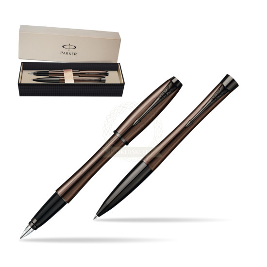Parker Urban Premium Metallic Brown Lacquer Penna Stilografica + Parker Urban Premium Metallic Brown Lacquer Penna a Sfera Set regalo