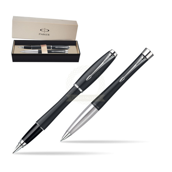 Parker Urban Classic Muted Black Lacquer CT Penna Stilografica + Parker Urban Classic Muted Black Lacquer CT Penna a Sfera Set regalo