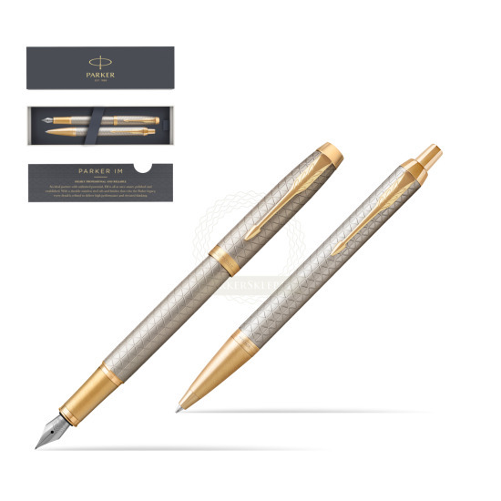 Parker IM Premium Warm Silver GT Stylo-plume + Stylo-bille in a Gift Box
