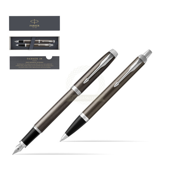 Parker IM Dark Espresso Lacquer CT Stylo-plume Stylo-plume + Stylo-bille in a Gift Box