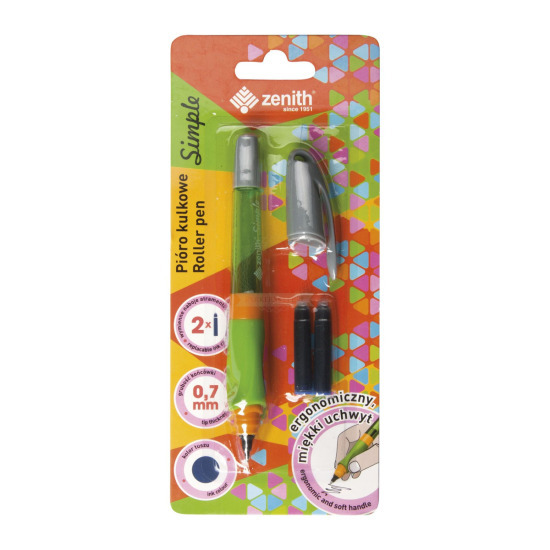 Zenith Simple Penna Rollerball con manico ergonomico  - 2 cartucce d'inchiostro - Verde