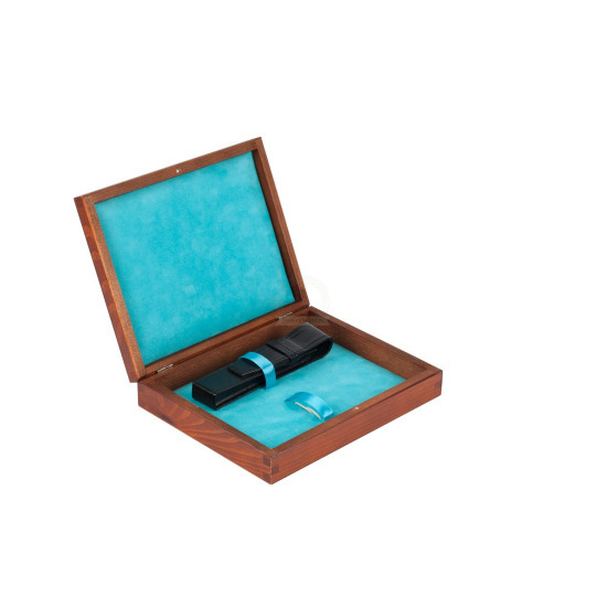 Single Wooden box turquoise  mahogany