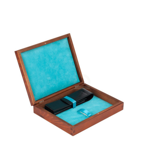 Double Wooden box turquoise mahogany