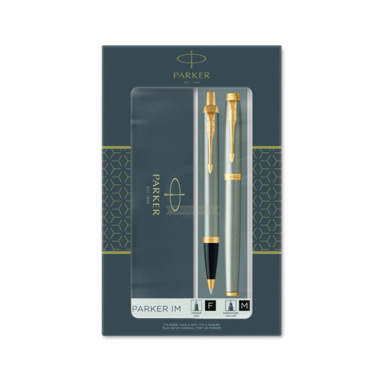 Parker IM Brushed Metal GT Rollerball Pen + Ballpoint Pen in a Gift Box