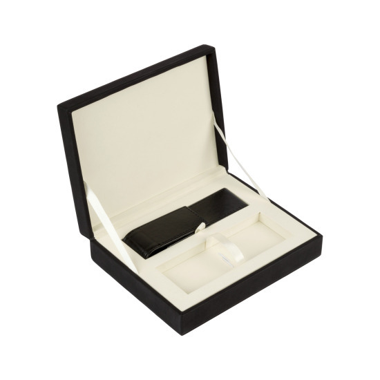 Black suede gift box with pen pouch