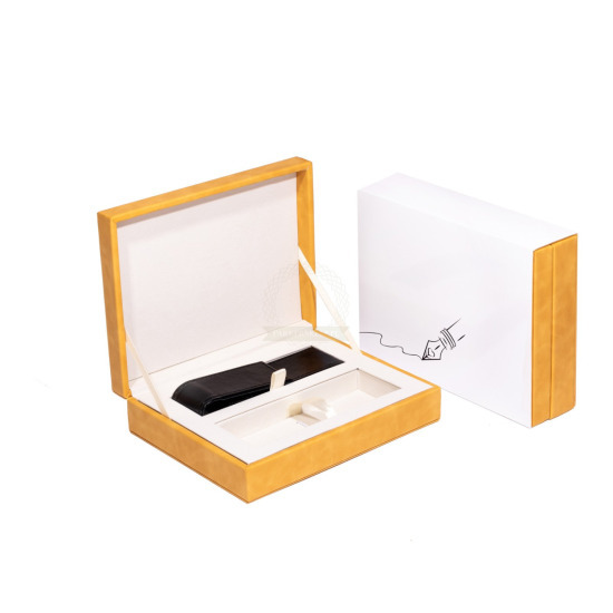 Yellow suede gift box with pen pouch