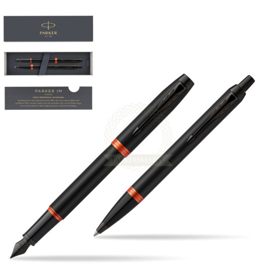 Parker IM VIBRANT RING Flame Orange Fountain Pen + Ballpoint Pen in a Gift Box