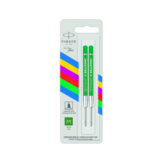 Two Parker QUINKflow Ballpoint Refills Green (M)
