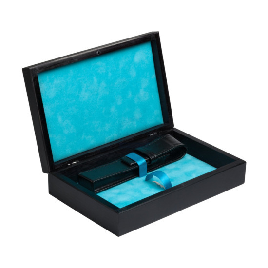 Double Wooden Box Black Turquoise with pen pouch