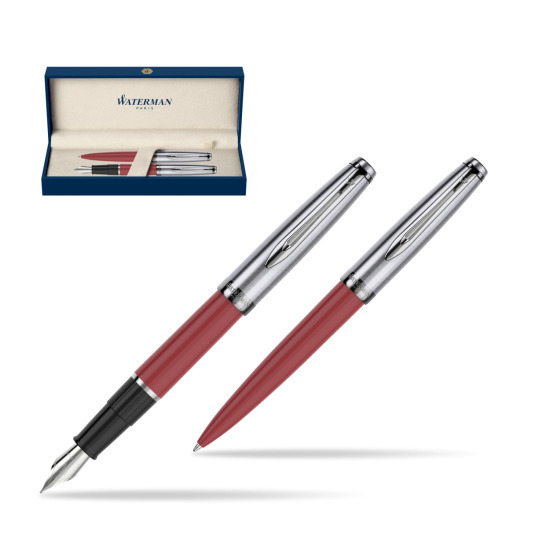 Waterman Embleme Red CT Fountain Pen + Waterman Embleme Red CT Ballpoint Pen in gift box