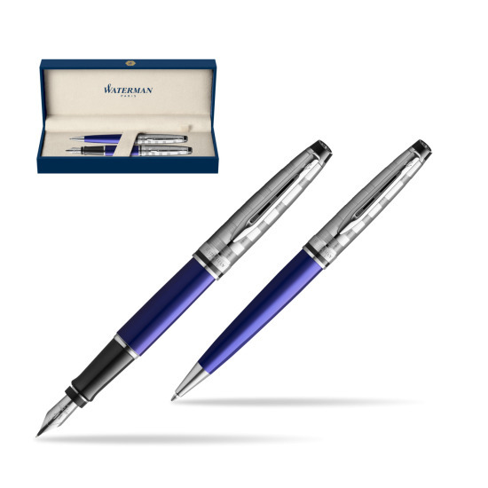 Waterman Expert DeLuxe Navy Blue Ct Fountain Pen + Waterman Expert DeLuxe Navy Blue CT Ballpoint Pen in gift box