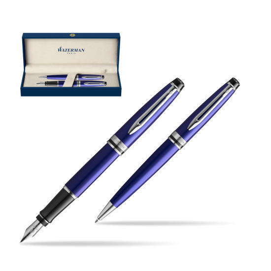 Waterman Expert Navy Blue CT Fountain Pen + Waterman Expert Navy Blue Ballpoint Pen in gift box
