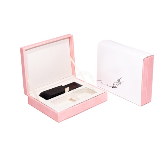 Suede box pink with a pen pouch