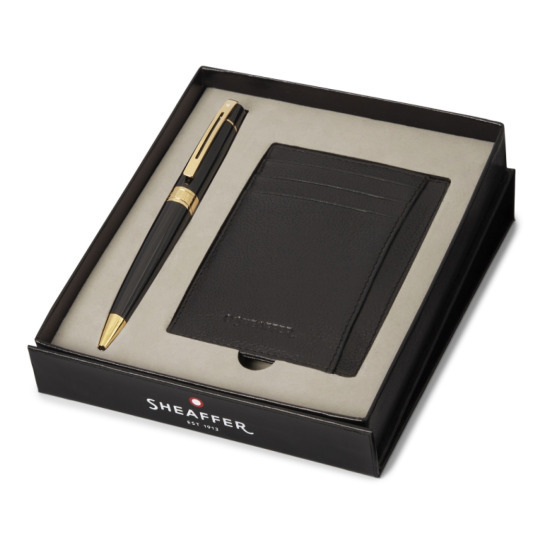 Sheaffer 300 Black Laquer GT Gift Set  - Ballpen with Black Credit Card Case