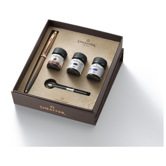 Sheaffer 100 Coffee Fountain Pen Set with Three-Color Ink
