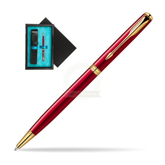 Parker Sonnet Red Lacquer GT SLIM Ballpoint Pen in single wooden box Black Single Turquoise