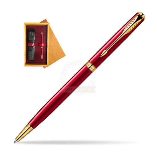 Parker Sonnet Red Lacquer GT SLIM Ballpoint Pen in single wooden box Honey Single Maroon