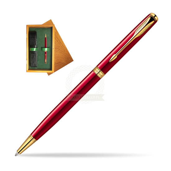 Parker Sonnet Red Lacquer GT SLIM Ballpoint Pen in single wooden box Honey Single Green