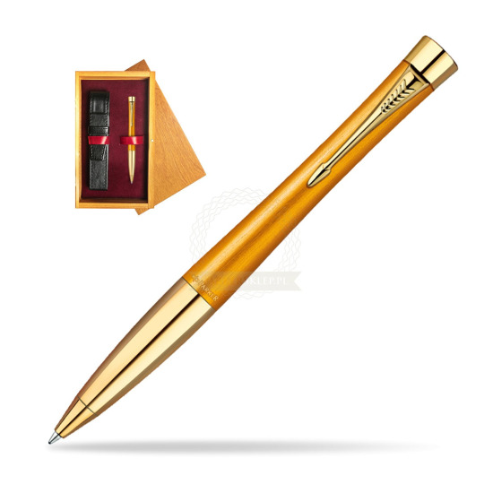 Parker Urban Premium 125 Gold GT Ballpoint Pen in single wooden box Honey Single Maroon