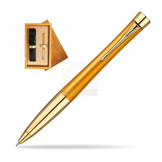Parker Urban Premium 125 Gold GT Ballpoint Pen in single wooden box Honey Single Ecru