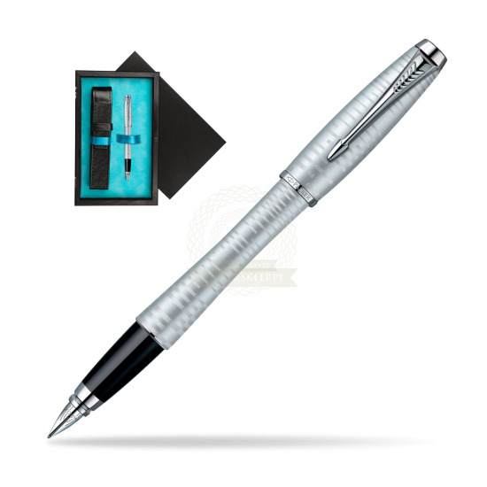Parker Urban Premium Vacumatic Silver-Blue Pearl CT Penna Stilografica in single wooden box Black Single Turquoise