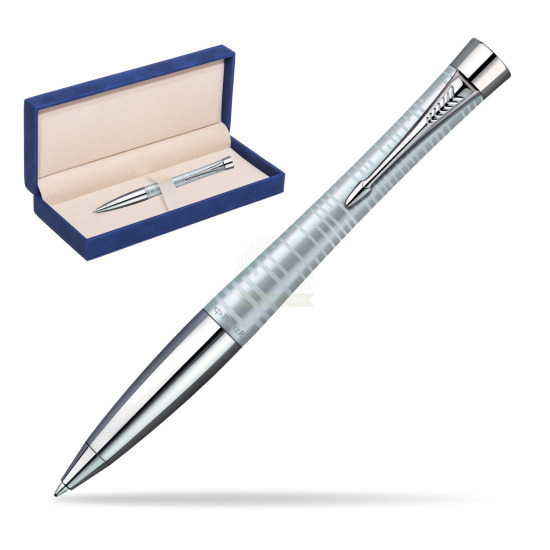 Parker Urban Premium Vacumatic Silver-Blue Pearl CT Ballpoint Pen in suede box navy blue