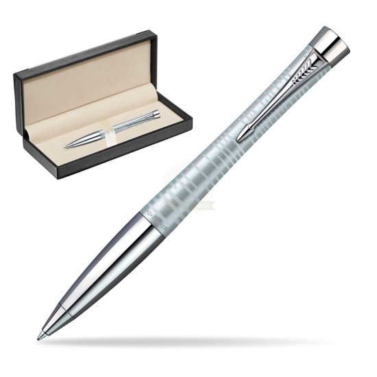 Parker Urban Premium Vacumatic Silver-Blue Pearl CT Ballpoint Pen in classic box black