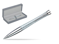 Parker Urban Premium Vacumatic Silver-Blue Pearl CT Ballpoint Pen in suede box grey