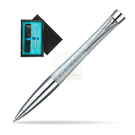 Parker Urban Premium Vacumatic Silver-Blue Pearl CT Ballpoint Pen in single wooden box Black Single Turquoise