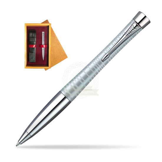 Parker Urban Premium Vacumatic Silver-Blue Pearl CT Ballpoint Pen in single wooden box Honey Single Maroon