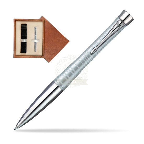 Parker Urban Premium Vacumatic Silver-Blue Pearl CT Ballpoint Pen in single wooden box Mahogany Single Ecru