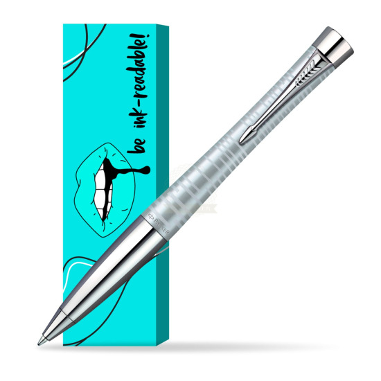 Parker Urban Premium Vacumatic Silver-Blue Pearl CT Ballpoint Pen in cover Ink-readable