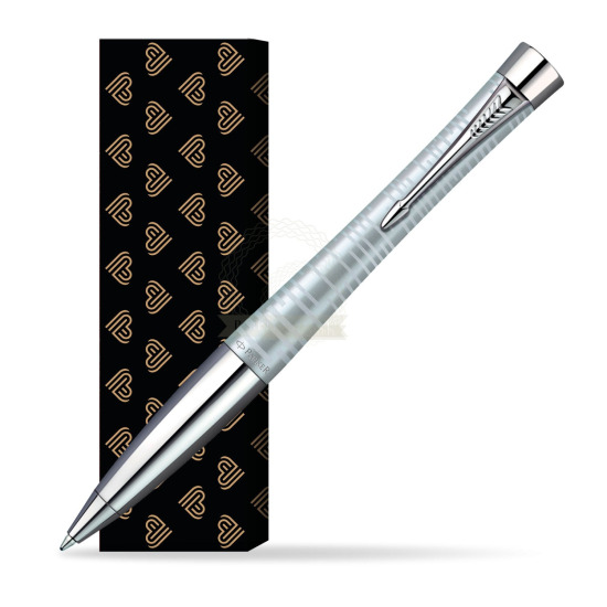 Parker Urban Premium Vacumatic Silver-Blue Pearl CT Ballpoint Pen in cover Golden Hearts
