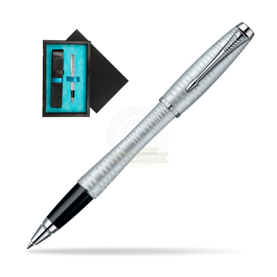 Parker Urban Premium Vacumatic Silver-Blue Pearl CT Rollerball Pen in single wooden box Black Single Turquoise