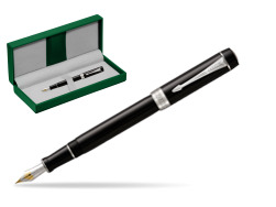 Parker Duofold Classic Black Centennial CT Fountain Pen in the green leather box