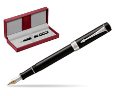 Parker Duofold Classic Black Centennial CT Fountain Pen in the red leather box