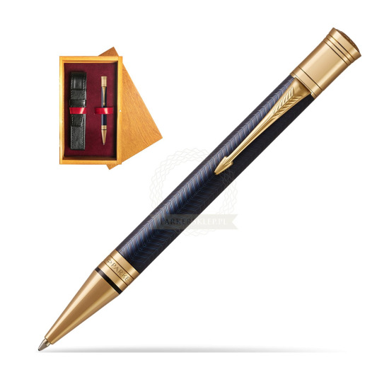 Parker Duofold Prestige Blue Chevron GT Kugelschreiber in single wooden box Honey Single Maroon