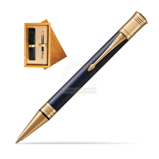 Parker Duofold Prestige Blue Chevron GT Kugelschreiber in single wooden box Honey Single Ecru