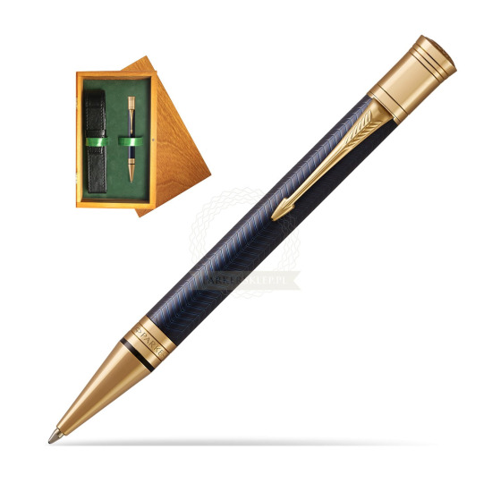 Parker Duofold Prestige Blue Chevron GT Kugelschreiber in single wooden box Honey Single Green