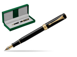 Parker Duofold Classic Black Centennial GT Fountain Pen in the green leather box