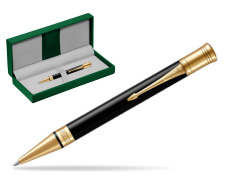 Parker Duofold Classic Black GT Ballpoint Pen in the green leather box