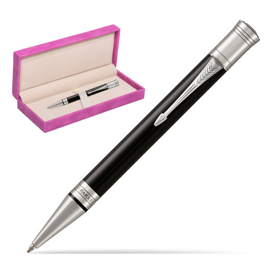 Parker Duofold Classic Black CT Ballpoint Pen in suede box fuchsia