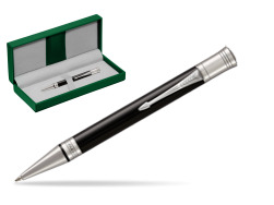 Parker Duofold Classic Black CT Ballpoint Pen in the green leather box