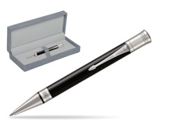 Parker Duofold Classic Black CT Ballpoint Pen in suede box grey