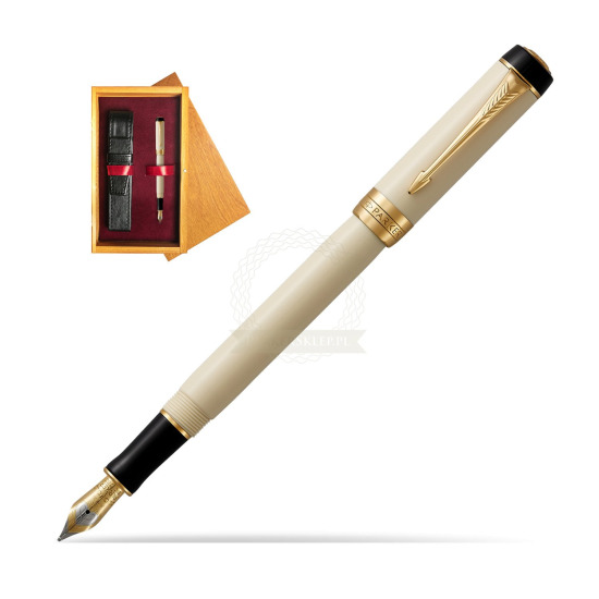 Parker Duofold Classic Ivory & Black International GT Penna Stilografica in single wooden box Honey Single Maroon