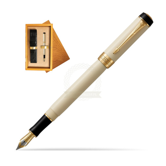 Parker Duofold Classic Ivory & Black International GT Penna Stilografica in single wooden box Honey Single Ecru
