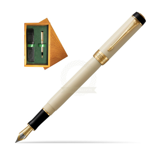 Parker Duofold Classic Ivory & Black International GT Penna Stilografica in single wooden box Honey Single Green