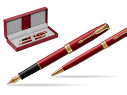 Parker Sonnet Intense Red Lacquer GT Fountain Pen + Ballpoint Pen in a Gift Box in the red leather box
