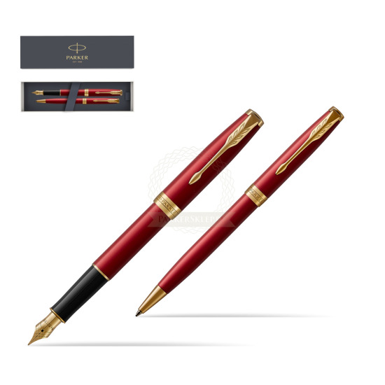 Parker Sonnet Intense Red Lacquer GT Fountain Pen + Ballpoint Pen in a Gift Box